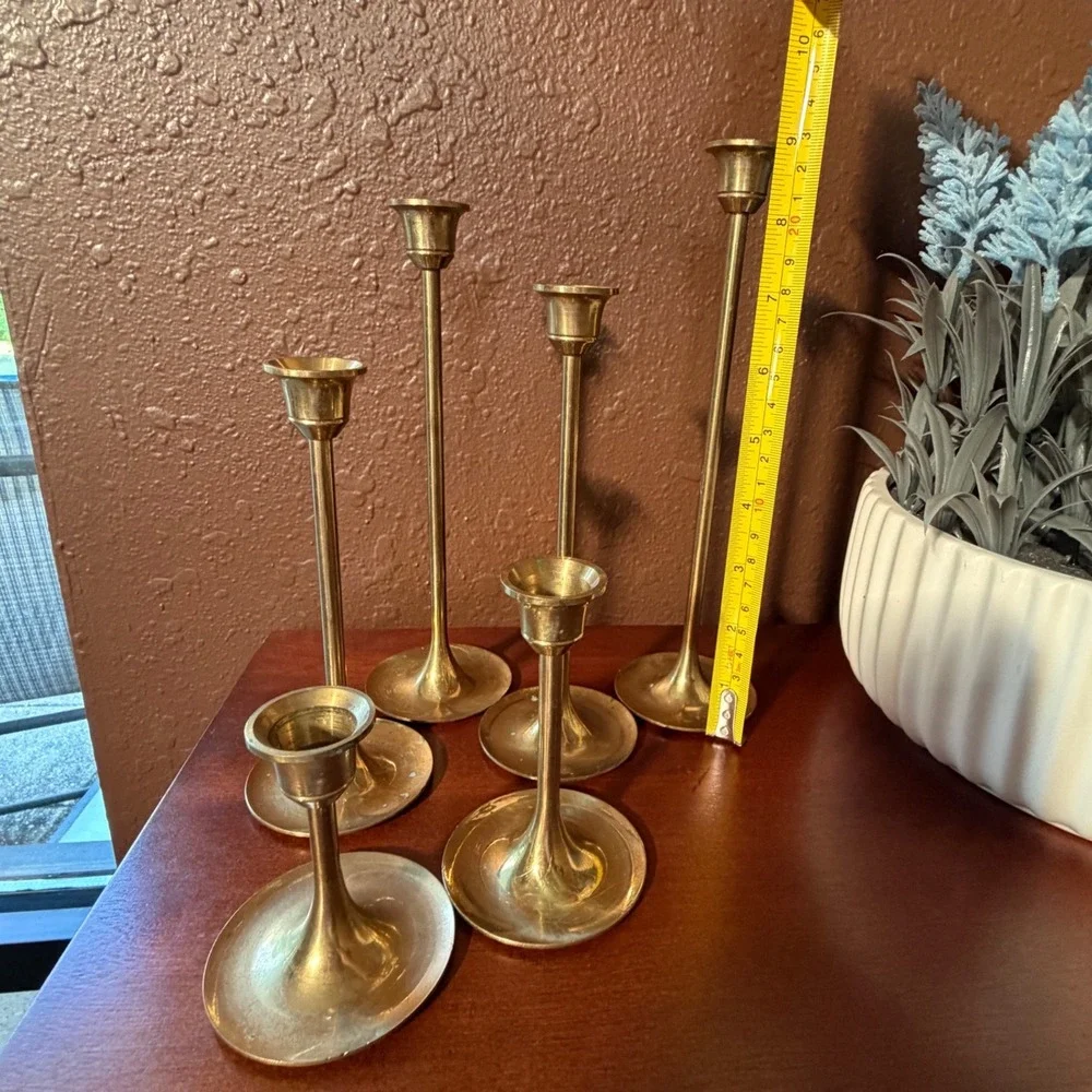 Vtg Brass Taper Candlestick Holders Set of 6 Graduated Heights Wal-Mart Taiwan